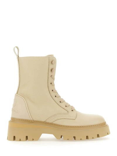 Woolrich Lace-up Ankle Leather Boots In Beige