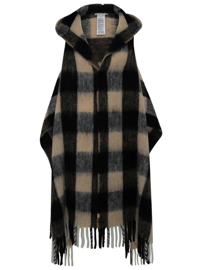 Woolrich Hooded Checked Cape Scarf In Beige