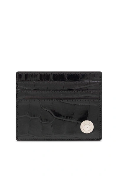 Versace Logo-plaque Embossed Cardholder In Black