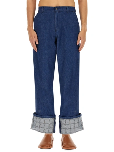 Jw Anderson J.w. Anderson Logo Grid Turn Up Workwear Jeans In Blu