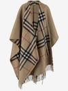 BURBERRY BURBERRY CASHMERE BLEND CAPE WITH CHECK PATTERN