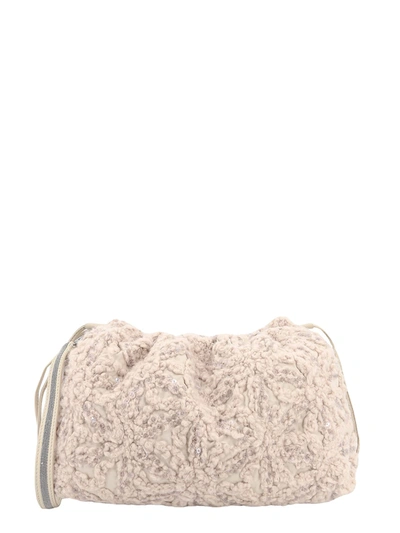 Brunello Cucinelli Dazzling Flowers-embroidered Shoulder Bag In Beige