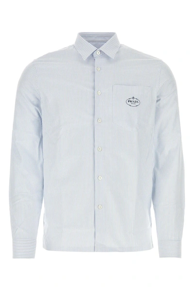 Prada Embroidered Oxford Shirt In Bianco+celeste