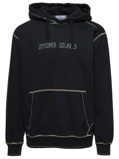 Stone Island Black Hoodie With Contrasting Embroidered Logo In Cotton Man