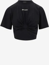 Palm Angels Cropped Black Cotton Top With Front Twist Detail In Black