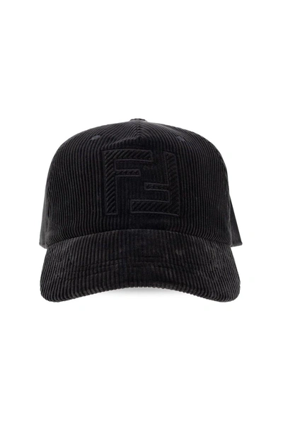 Fendi Logo Embroidered Corduroy Baseball Cap In Blu