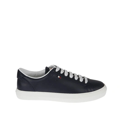Moncler Monaco Leather Trainers In Blue