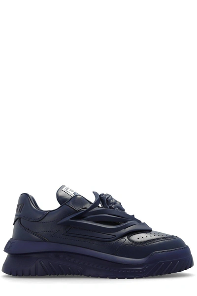 Versace Odissea Logo Patch Trainers In Blue