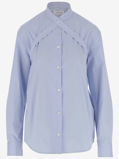 Off-white Cotton Shirt With Crisscross Detail In Blue