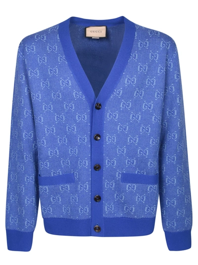 Gucci Jacquard Gg Cardigan In Blue