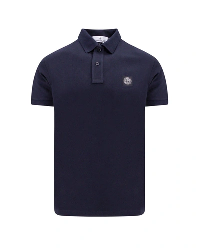 Stone Island Compass Logo Embroidered Short-sleeved Polo Shirt In Blue