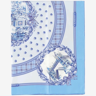 Burberry Silk Scarf With Monument Print In Blue