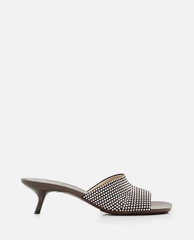 Loewe 45mm  Petal Strassed Leather Mule In Brown