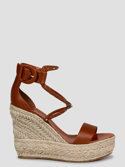 Christian Louboutin Chocazeppa 120 Studded Leather Espadrille Wedge Sandals In Brown