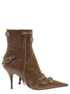 BALENCIAGA BALENCIAGA CAGOLE BROWN POINTED BOOTIE WITH STUDS AND BUCKLES IN LEATHER WOMAN