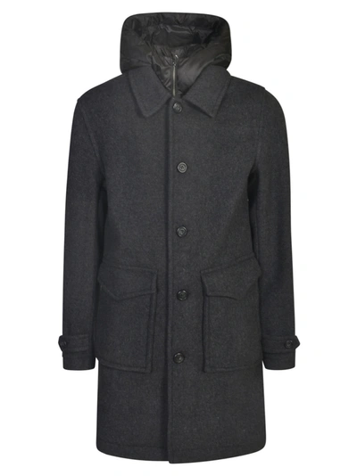 Woolrich Buttoned Cargo Parka In Charcoal