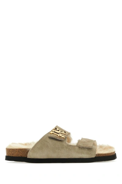 Palm Angels Sand Suede Slippers In Cream Beige