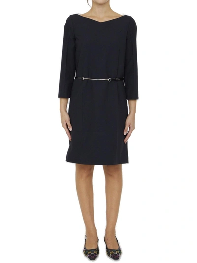 Gucci Black Horsebit Belt Dress