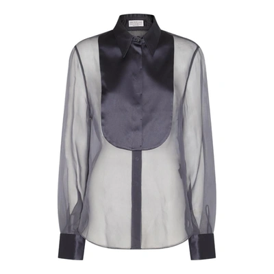 Brunello Cucinelli Black Silk Nude Shirt
