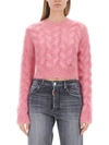 Dsquared2 3d Cable Knit Mohair Crop Sweater In Pink
