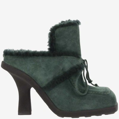 Burberry Highland Suede And Shearling Leather Mule In Green