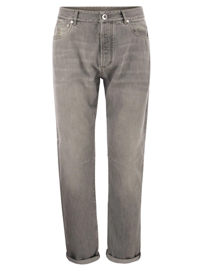 Brunello Cucinelli Denim Five-pocket Trousers In Grey