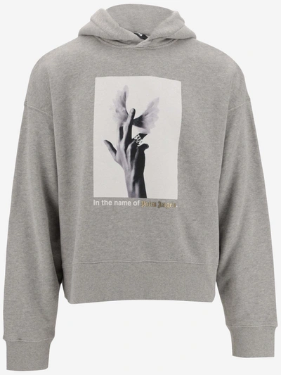 Palm Angels Graphic Print Cotton Hoodie In Grey