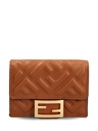 Fendi F Is Embossed Wallet In Marrone