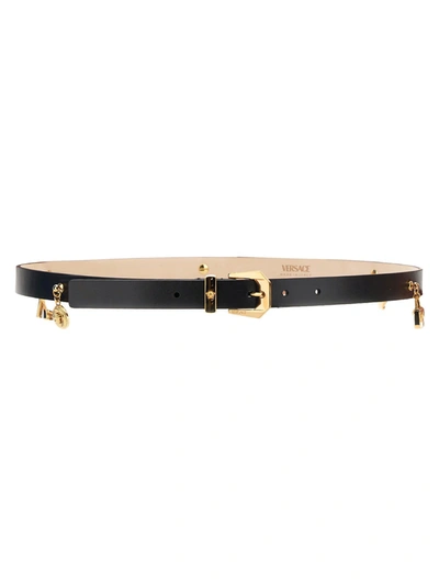 Versace Black Leather And Gold Medusa Belt In Nero