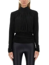 Saint Laurent Viscose Gathered Blouse In Nero