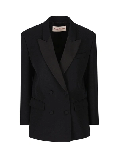 Valentino Double Breasted Straight Hem Blazer In No Nero