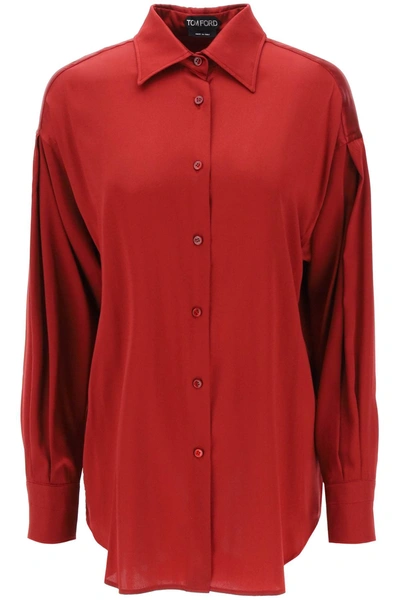 Tom Ford Stretch Silk Satin Shirt In Oxblood Red (red)