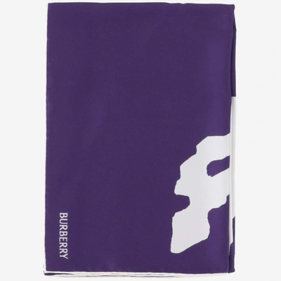 Burberry Silk Scarf With Logo In Purple