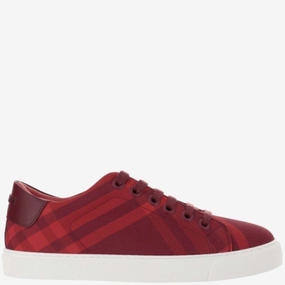 Burberry Check-plaid Canvas Trainers In Red