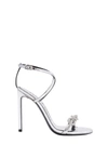 Tom Ford 105 Crystal Chain Sandals In Metallic Leather In Silver