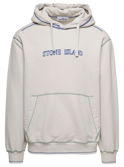 Stone Island Grey Hoodie With Contrasting Logo Embroidery In Cotton Man In White