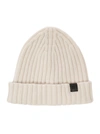 TOM FORD TOM FORD WHITE RIBBED BEANIE WITH LOGO PATCH IN CASHMERE MAN