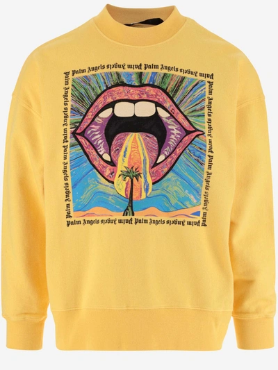 Palm Angels Cotton Sweatshirt With Graphic Print In Yellow