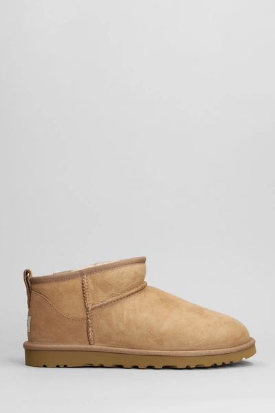 Ugg Classic Ultra Mini Low Heels Ankle Boots In Leather Colour Suede