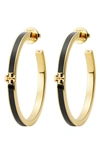 Tory Burch Kira Enamel Hoop Earrings In Tory Gold / Black