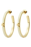 Tory Burch Kira Enamel Hoop Earrings In Tory Gold / New Ivory