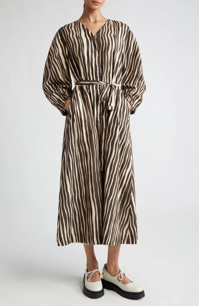 Max Mara Printed Voile Dress In Dark Bown