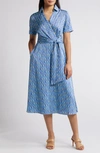 TAHARI ASL GEO PRINT SHORT SLEEVE MIDI SHIRTDRESS