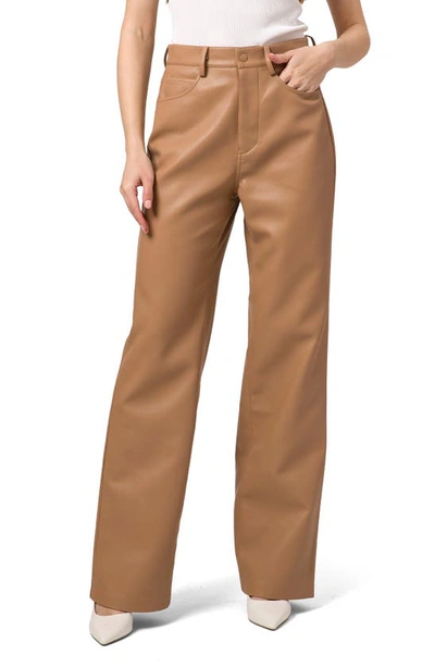 Wayf Faux Leather Straight Leg Pants In Beige