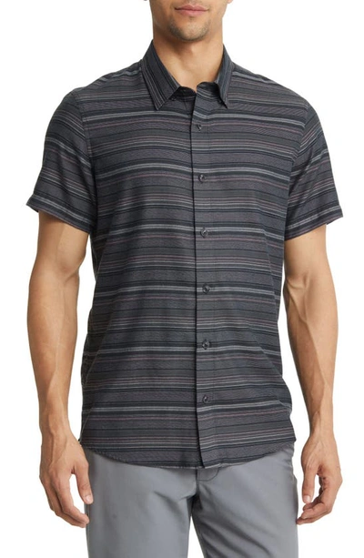 Travis Mathew Final Gambit Short Sleeve Button-up Shirt In Black
