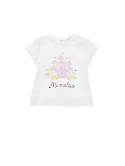 Monnalisa Castle Print T-shirt In White