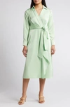 Tahari Asl Ruffle Front Long Sleeve Midi Shirtdress In Moss