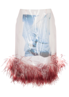 16arlington Vada Feather-trimmed Overlaid Jersey Midi Skirt In Multicoloured