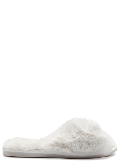 Eberjey Plush Cross-over Faux Fur Slippers In Ivory