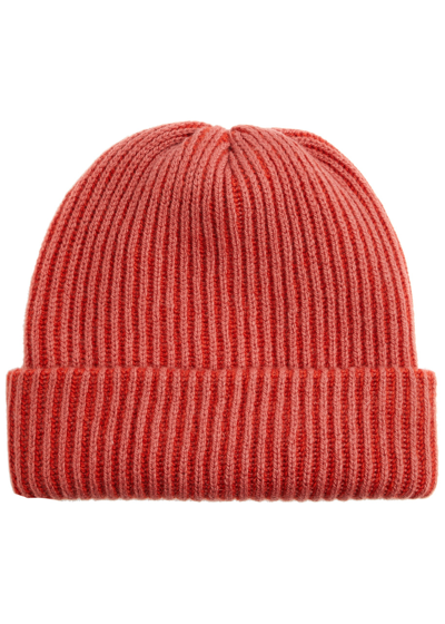 The Elder Statesman Watchman Ribbed Cashmere Beanie In Red
